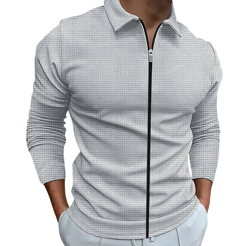Men's waffle texture zipped lapel jacket in various colors for outdoor sports
