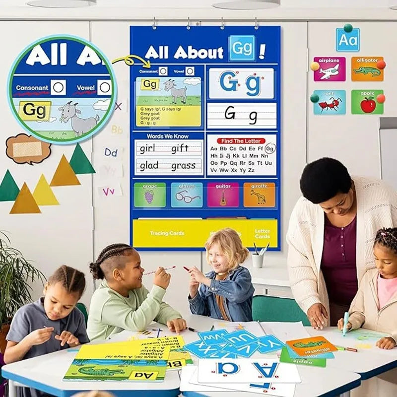 60x40cm learning chart with alphabet cards in sleeve for home education