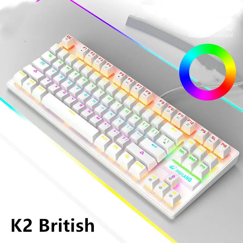 ABS mechanical gaming keyboard in black, white, blue, or pink colour options
