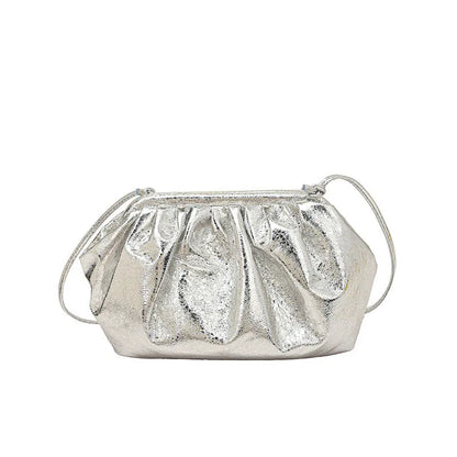 Simple hair clip closure crossbody bag in shell shape with sewing line detail on rose red PU material