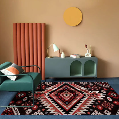 Rectangular boho-style polyester rug in various colours and sizes, machine-woven for consistent texture