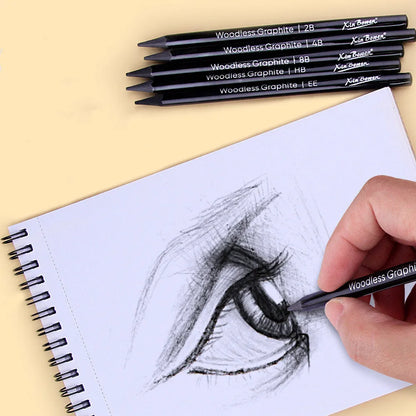 Wood-free graphite sketching pencils in six hardness grades: HB, 2B, 4B, 6B, 8B, EE with solid graphite cores