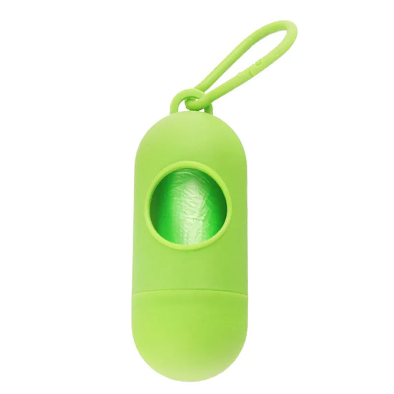 Dog poop bags holder with hook in various colours, showing Velcro fastening and compact 10cm size