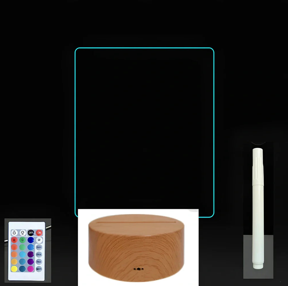 3D acrylic LED message board with touch controls showing illuminated writing on 3.5mm thick surface