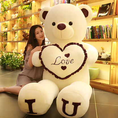 100cm Hug Bear Plush Toy in light brown, pink, white purple, or white red with IU hugging style