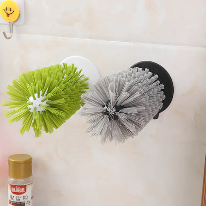 Grey suction cup kitchen brush, 16.5cm long with PV bristles for cup scrubbing, 0.132kg PP+PV+TPR build