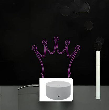 3D acrylic LED message board with touch controls showing illuminated writing on 3.5mm thick surface