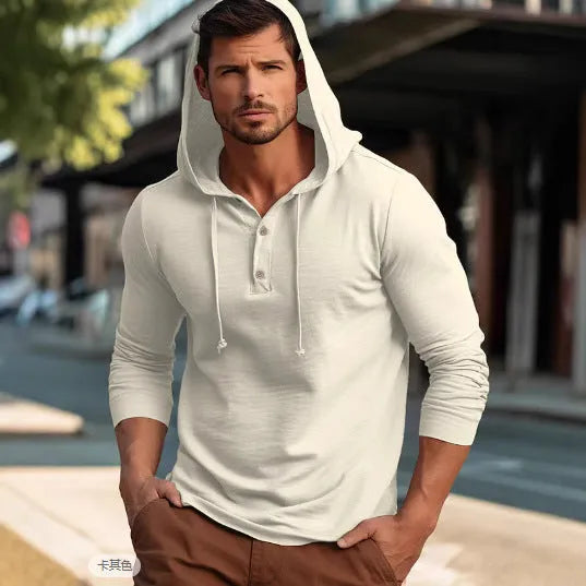 Casual cotton pullover hoodie in light green shown on a model