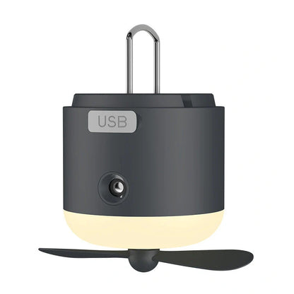 USB-powered camping lantern measuring 75x85mm in khaki, fog white or obsidian black colours