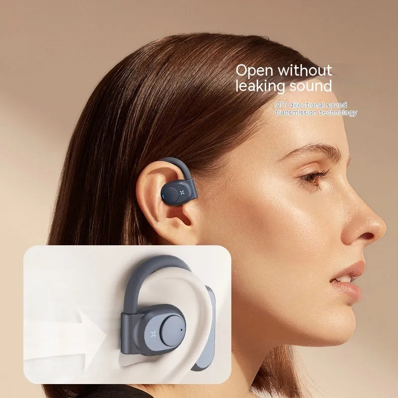 Bone conduction non in-ear Bluetooth headset with silicone ear hook in Glacier Blue and Apricot White