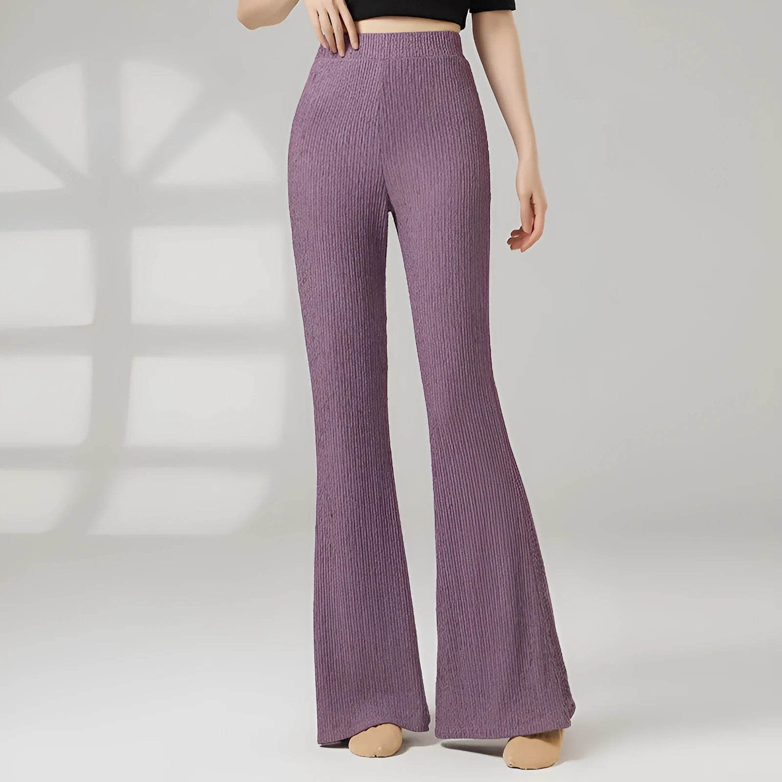 Female classical dance practice training pants in polyester, shown in beige apricot colour.