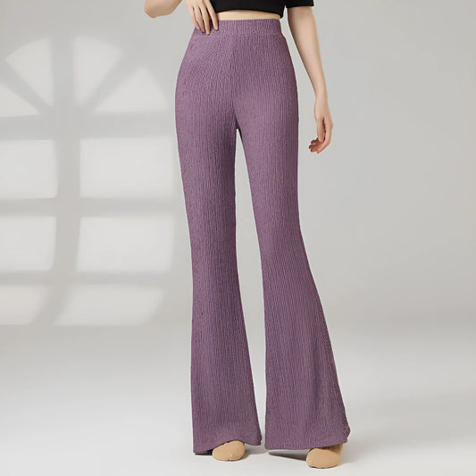 Female classical dance practice training pants in polyester, shown in beige apricot colour.