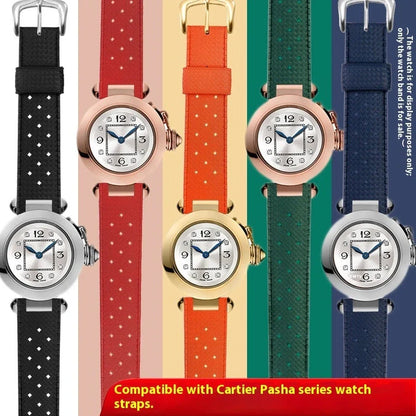 Black silicone watch strap with steel buckle showing female port connection for 20mm-22mm watches