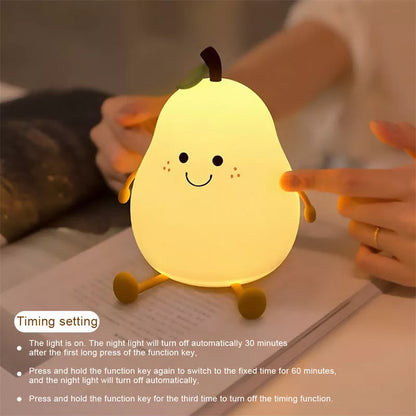 USB Rechargeable LED Pear Night Light with dimming touch control and 7-color mode