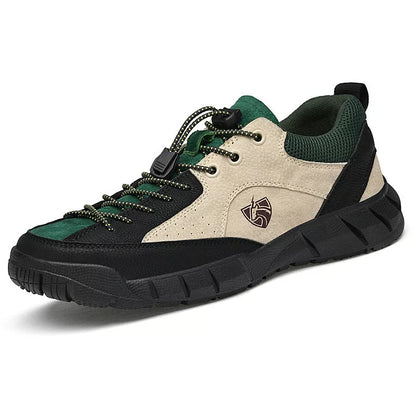 Outdoor Casual Sneaker Mountain Climbing Shoes in gray yellow, green, and blue with wear-resistant rubber sole
