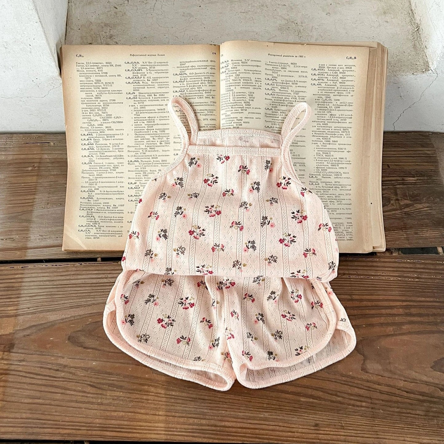 Children's cotton corduroy pajama set with cartoon print in olive, floral, lemon, or peach colours