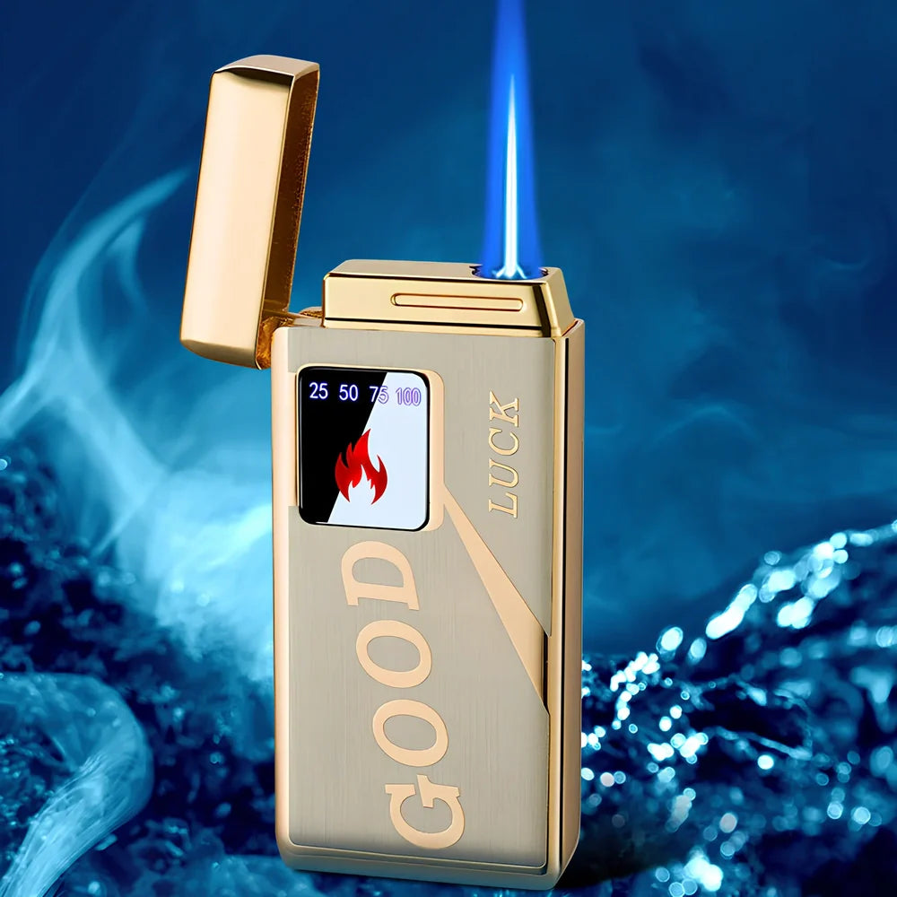 Black electronic lighter with touch-screen charging interface and adjustable flame control