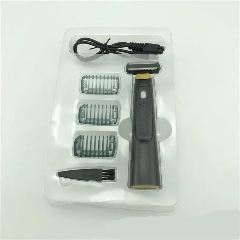 Wireless rechargeable precision shaver with stainless steel blades and LED light