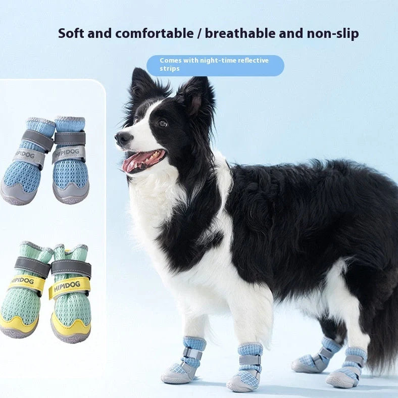Dog shoes with breathable PU material in Bondi Blue colour showing anti-scald sole protection