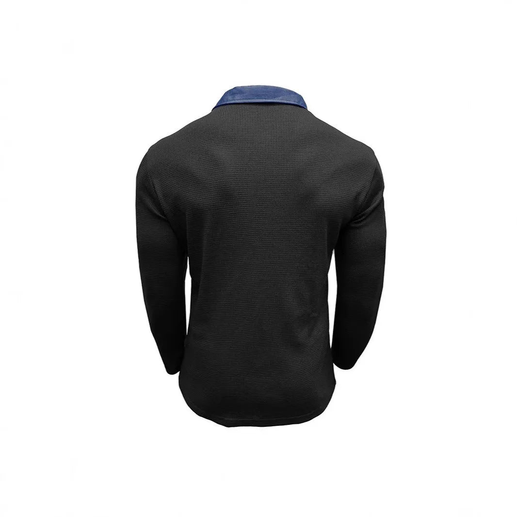 Men's long-sleeved waffle texture polo shirt with asymmetric design in loose fit