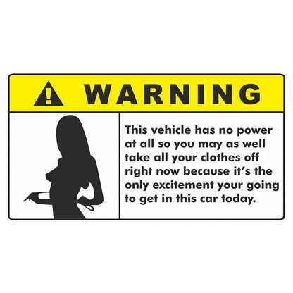 Funny comic car warning sticker measuring 13cm, showing one of eight colourful PVC designs.