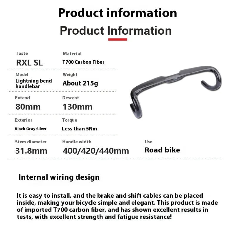 Carbon fibre road bike drop handlebar in black grey silver with width options 400mm 420mm 440mm
