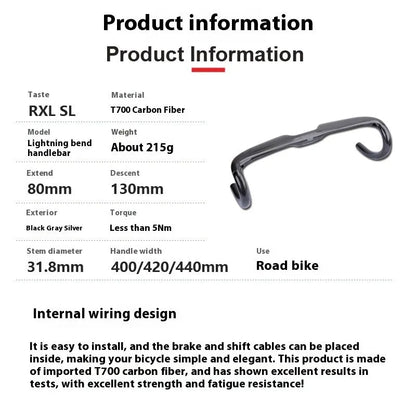 Carbon fibre road bike drop handlebar in black grey silver with width options 400mm 420mm 440mm