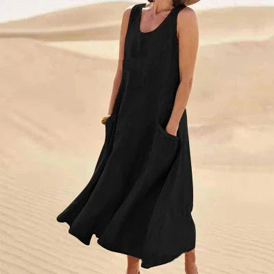Elegant Summer Sleeveless Maxi Dress with Pockets in various colors