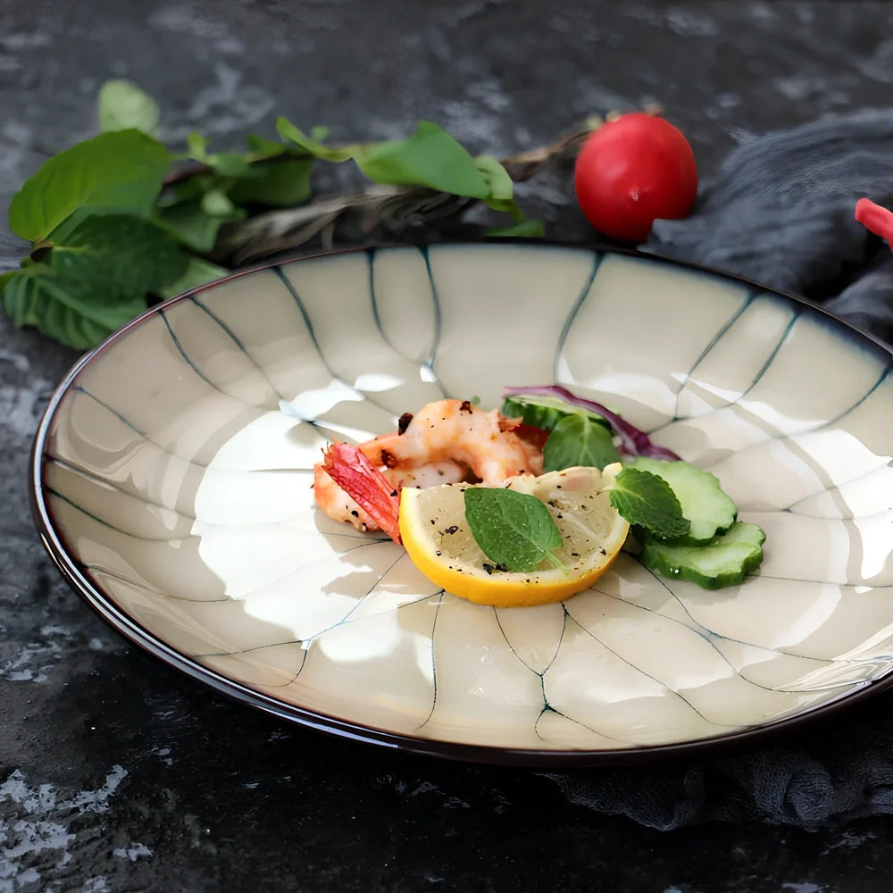 Japanese porcelain plate with underglaze colours, 21cm diameter, flat disk design