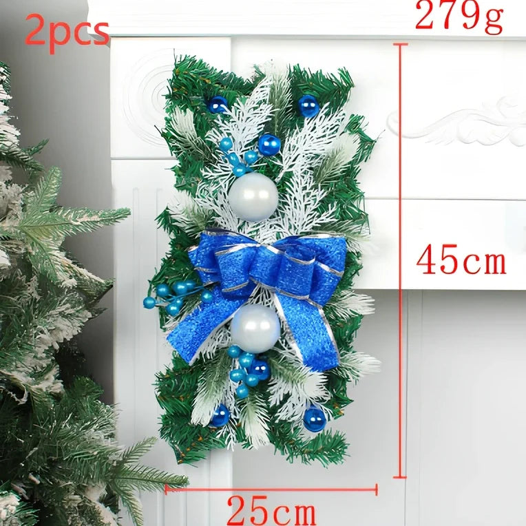 Christmas door curtain with glowing upside-down tree design in red, blue, or gold colours