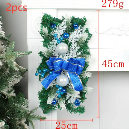 Christmas door curtain with glowing upside-down tree design in red, blue, or gold colours