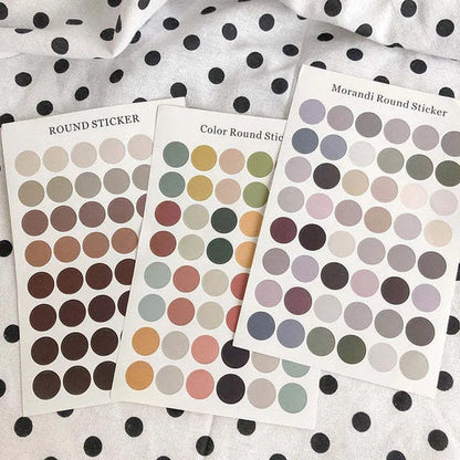 Sheet of 48 round Morandi colour polka dot stickers for marking planner pages.