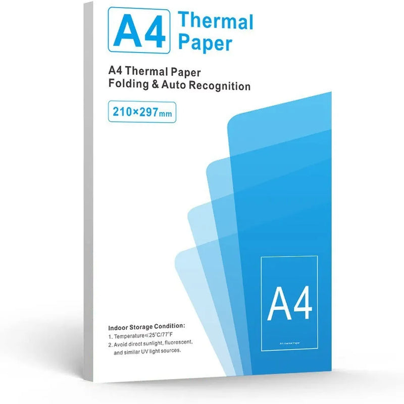 Portable A4 thermal printer for A4 paper, producing HD prints with a 0.01mm layer thickness, featuring quick-drying, three-proof thermal paper available in 100 or 200-sheet packs.