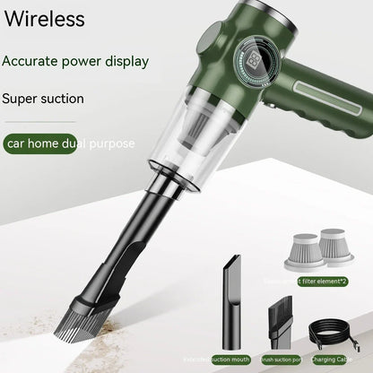 Black handheld vacuum cleaner with USB charging port measuring 25cm length for car and home dust removal