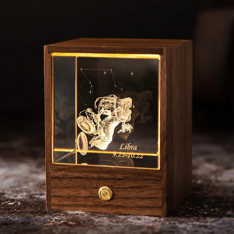 Premium crystal globe table lamp with black walnut base, projecting a mesmerizing display of stars and planets