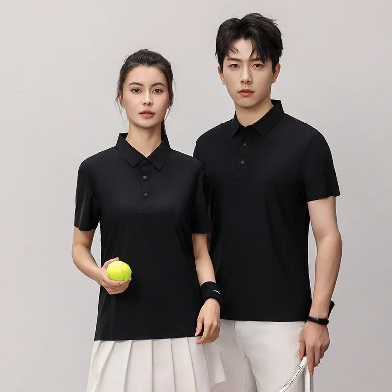 Polo shirt with brocade ammonia seamless fabric in summer running ice T-shirt design for golf and leisure sports in solid colours including white, sky blue, apple green, black, and purple blue available in loose version with thickening construction