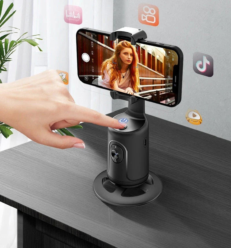 360° Auto-Tracking Smartphone Gimbal with AI Face Tracking, Stabilization, and 360° Rotation for Vlogging, Live Streaming, and Video Recording