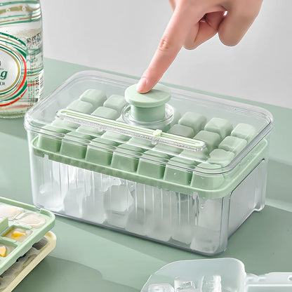 Press-type ice ball maker with milk white and light green PET layers creating 5cm spherical ice