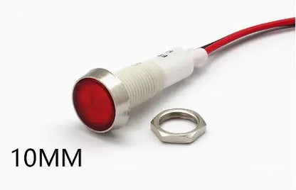 10mm stainless steel edge plastic indicator light with wire flat end metal terminals in multiple colour options