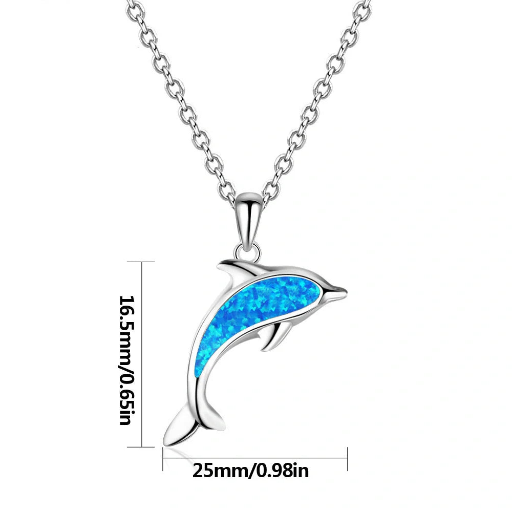 Ocean Dolphin Pendant Copper Necklace with opal detail, showcasing the intricate dolphin design and adjustable chain.
