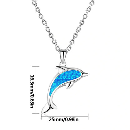Ocean Dolphin Pendant Copper Necklace with opal detail, showcasing the intricate dolphin design and adjustable chain.