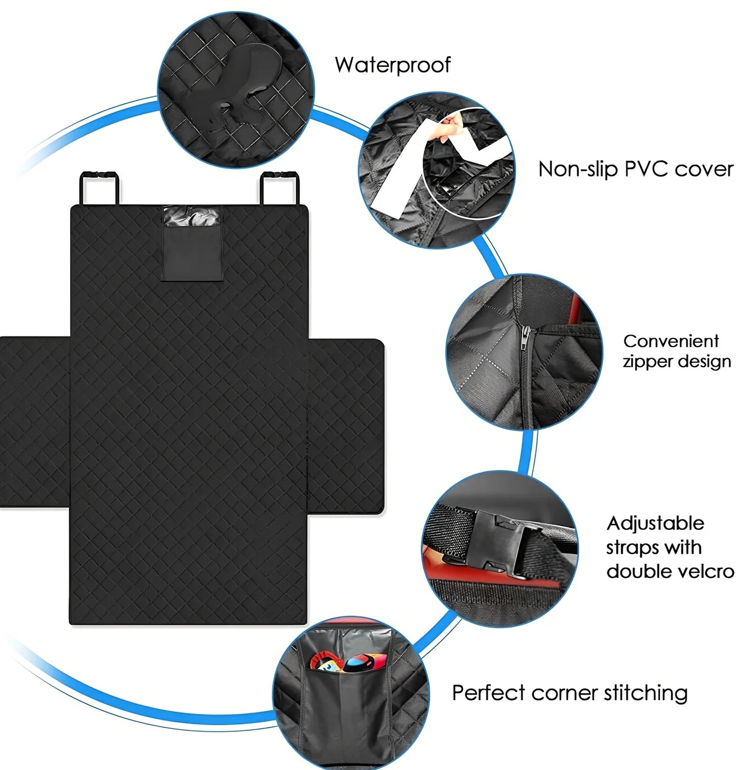 Waterproof dog car boot mat with storage bag and anti-skid net in vehicle