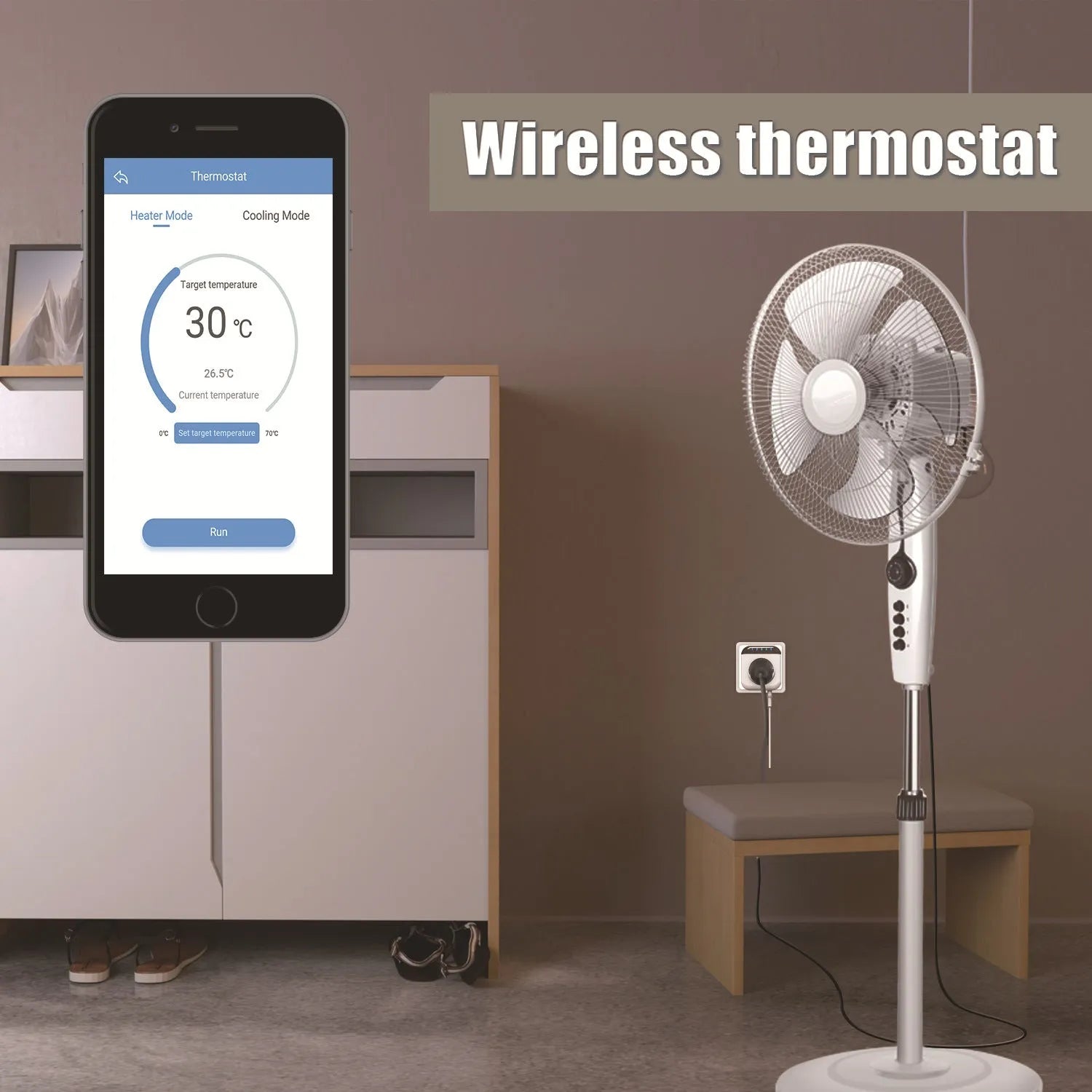 White Tuya smart temperature control socket with three US outlets and temperature sensor probe