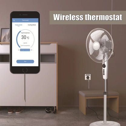 White Tuya smart temperature control socket with three US outlets and temperature sensor probe