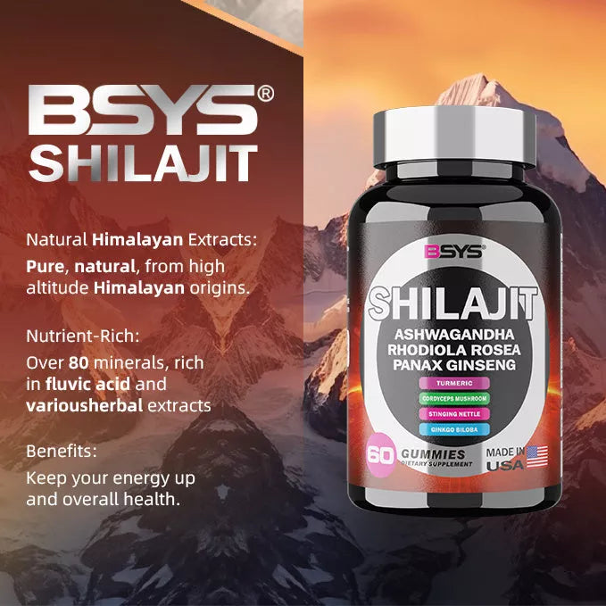 BSYS 8IN1 Shilajit Gummies 60's bottle with natural energy boost supplement