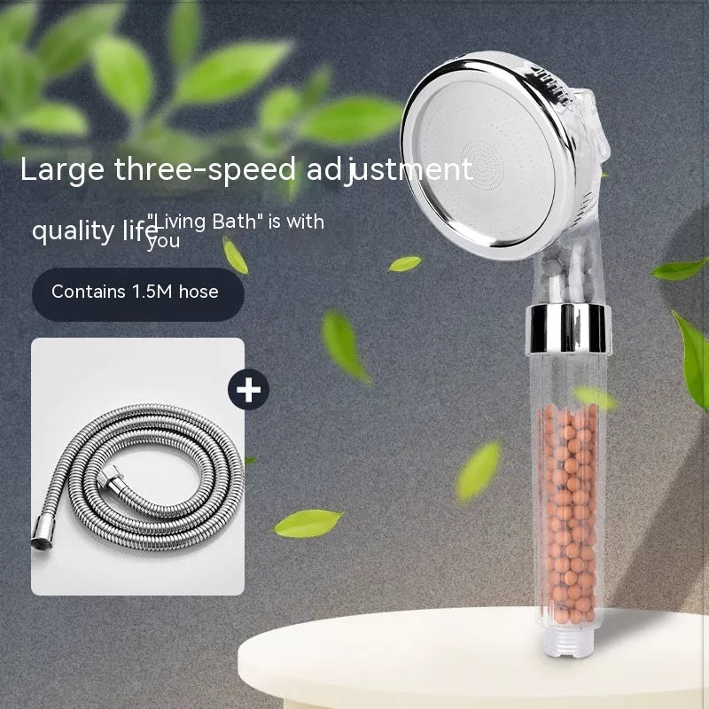 Three-speed anion supercharged filtering shower head nozzle with adjustable settings for a customizable shower experience
