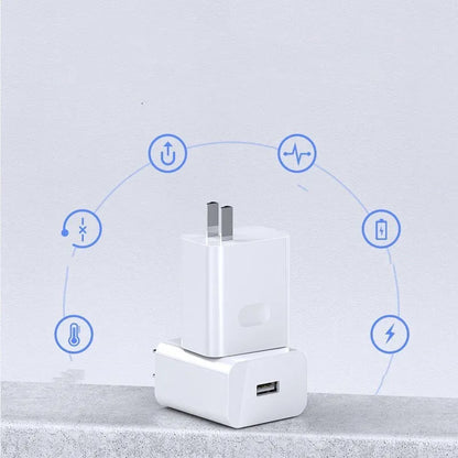 White 40W USB fast charger set with QC3.0 protocol and 5A charging cable