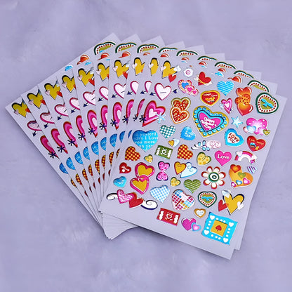 100 heart-shaped cartoon reward stickers in waterproof plastic with adhesive backing