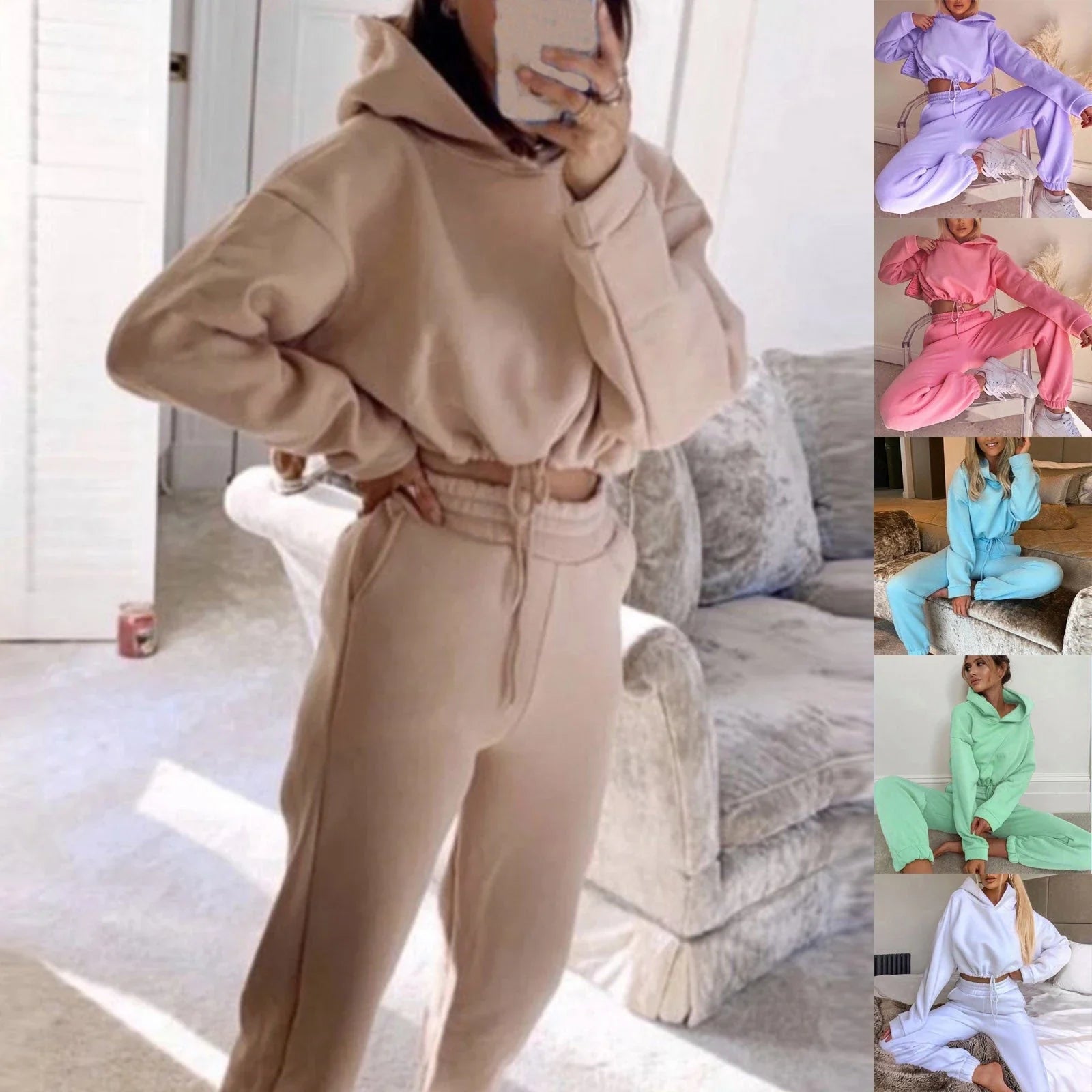 Stylish and comfortable 2-piece tracksuit set for women featuring a hoodie and relaxed-fit pants in a variety of vibrant colors