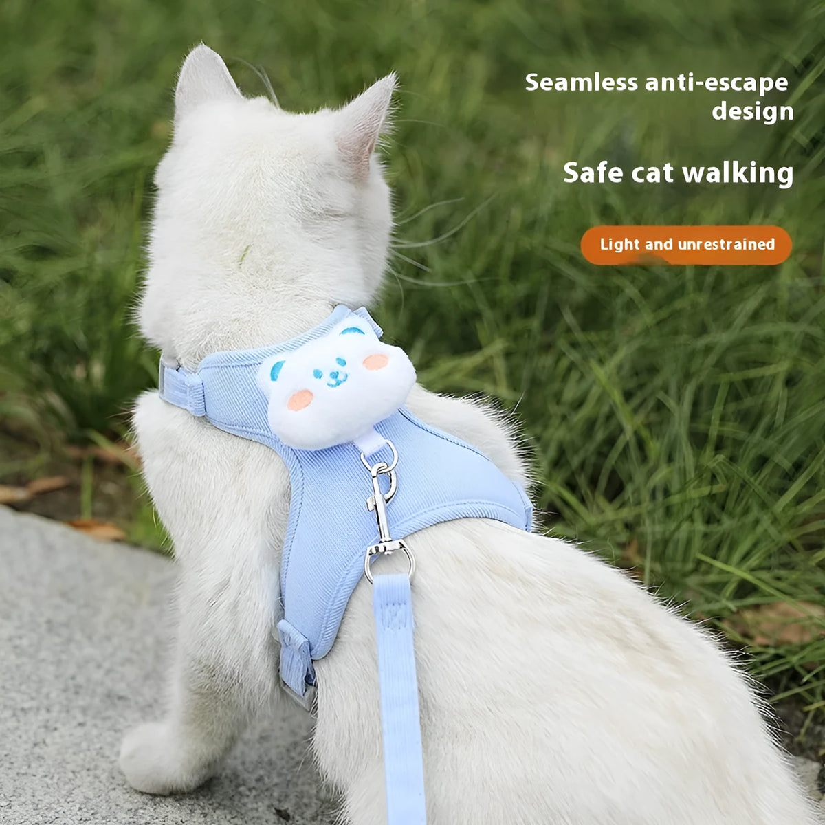Corduroy pink rabbit cat walking rope with polyester chest strap and 1.2m hand holding rope